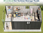 AMERLIFE 10x16.6x7.3 FT Outdoor Storage Shed with Lounge Area, Metal Shed with Sliding Doors, 2 4-Pane Windows & 4 Vents, Heavy-Duty Weather-Resistant Steel for Backyard & Garden, Dark Gray