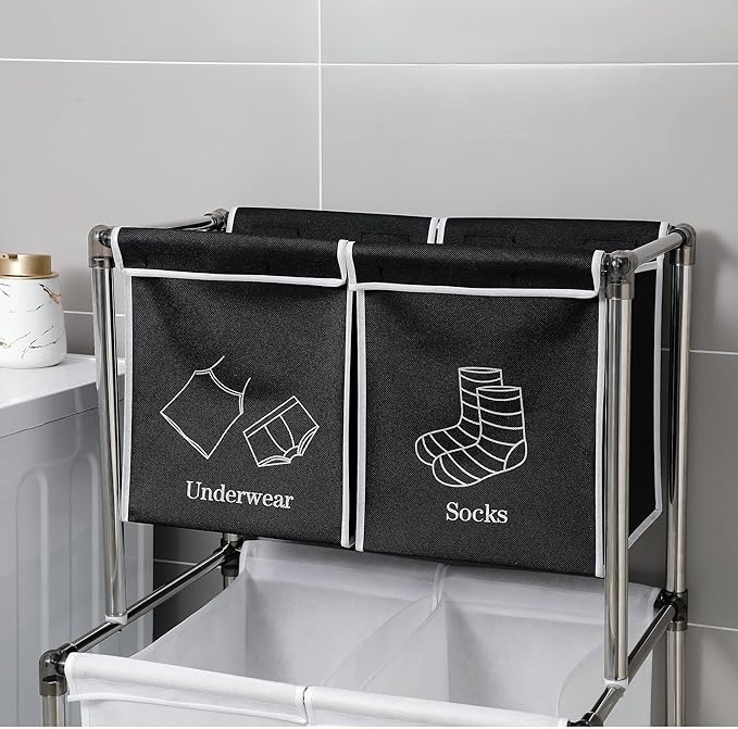 Laundry Hamper 2 Tier Laundry Sorter with 4 Removable Bags for Organizing Clothes, Laundry, Lights, Darks
