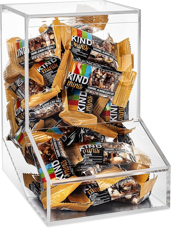 Acrylic Candy Dish & Treat Organizer Dispenser - Rectangular Non-Porous Acrylic - Dual Lids for Fresh Bulk Treats & Cereal Countertop Display