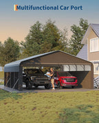 Garvee 20'X20'X10' Metal Car Port for 2 Cars, Enclosed Carports with 220 g Tarp, All-Weather Use Metal Carport, for Full-Size Pickup Trucks, Bass Boats, and Tractors