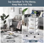 Yaheetech 4 Drawers Cart Rolling Plastic Storage Cart and Organizer Metal Frame Drawers Plastic Trolley Organizer on Wheels, White