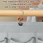 Hanging Shoe Organizer For Closet Rod with 30 Large Pockets Dual Sided 360 Rotating Hanger Space Saving Storage Bag Rack Shelves for Bedroom Laundry Room, Grey