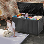 DWVO 230 Gallon Resin Outdoor Storage Box, XXL Double-Wall Waterproof Deck Box with Divider, Doubles as Table or Seating with 1000 lbs Capacity, Lockable (Black)
