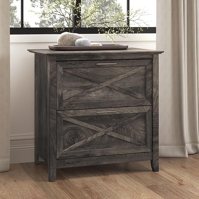 Bush Home Key West 2 Drawer Lateral File Cabinet in Dark Gray Hickory, Document Storage for Home Office, Accent Chest with Drawers