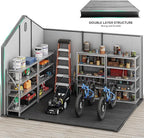 YITAHOME 8x10ft Outdoor Plastic Storage Shed with Floor, Extra Thick Waterproof Garden Shed with Lockable Door, Oval Vision Windows &Vents, 16mm Heavy Duty Tool Storage for Patio, Lawn, Gray