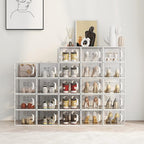 SEE SPRING X-Large Shoe Storage Box Fit Size 11, Clear Plastic Stackable Shoe Organizer for Closet, Space Saving Sneaker Shoe Rack Containers Bins Holders for Entryway, Under Bed, 12 Pack Black