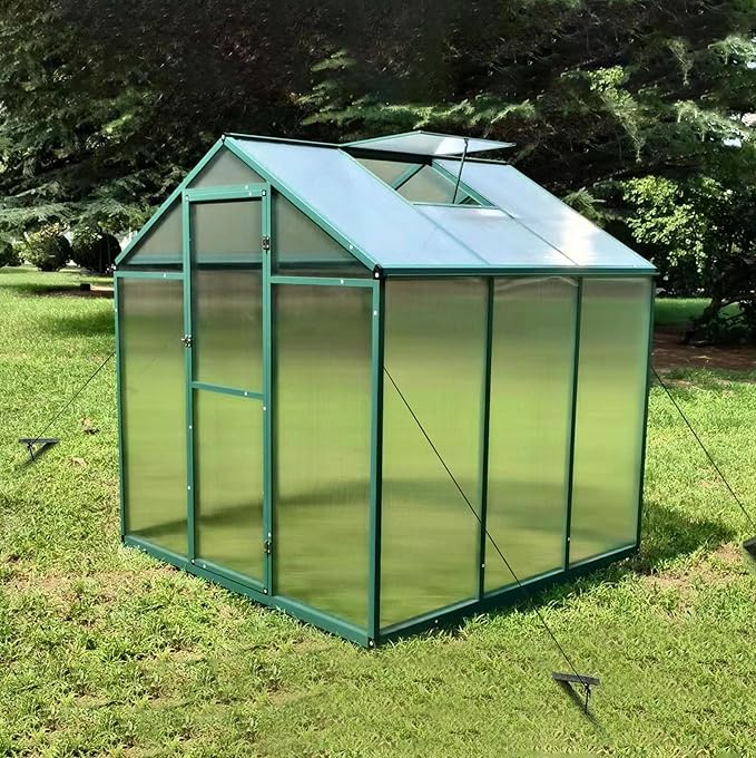 6x6 FT Outdoor Greenhouse, Polycarbonate Greenhouse with Raised Base and Aluminum Frame,Heavy-Duty Walk-in Greenhouses with Air Vent for Patio, Backyard,Lawn(6x6 FT)
