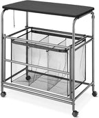 Whitmor Triple Laundry Sorter with Ironing & Folding Table - Rolling Laundry Sorter with Ironing Table - Gunmetal