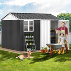 DWVO 10' x 8' Outdoor Storage Shed, Waterproof Metal Garden Shed with Windows, Lockable Doors, and Sloped Roof for Patio, Backyard, Lawn, Tool Storage, Bike Shed, Pet Shelter (Gray + White)