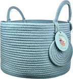 Modern Granny Small Cotton Rope Laundry Basket 16x10 Inch Dual Secure Woven Handle for Living Room Closet Clothes Blanket Organization