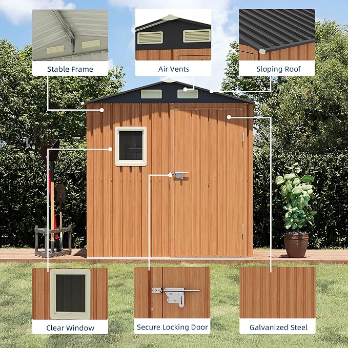 6x4 FT Outdoor Storage Shed, Garden Metal Shed with Lockable Doors & Window, Small Compact Tool Shed for Backyard, Patio & Lawn