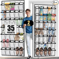 Aheroi 2 Pack 35 Pockets Over Door Shoe Organizer, White, Holds Up to 40 lbs, Mesh Pockets, Foldable, Hanging Shoe Rack
