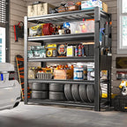 REIBII 5-Tier Storage Shelves,38.2" W Heavy Duty Garage Shelving Load 2500LBS,Metal Shelving Units with Tool Storage Bag, Adjustable Wire Shelving Industrial for Basement,66" H x16 D,Black