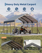Garvee 12x13x9 ft Metal Carport, Car Port with Reinforced Frame and Steel Roof for All-Weather Use, Permanent Shelter for Cars, Motorcycles, ATVs, or Boats