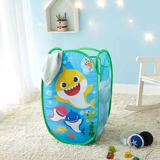 Baby Shark Pop-Up Hamper,Kids Laundry Storage Bin with Durable Carry Handles, 21" x 13.5" x 13.5" Collapsible Organizer