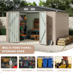6x8 ft Metal Storage Shed, Outdoor Garden Tool Shed with Lockable Doors & Sloped Roof, Rustproof Galvanized Steel Shed for Backyard, Patio, Lawn Brown