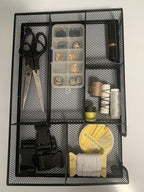 Desk Drawer Organizer tray, Mesh Drawer Organizer Tray for Office, School or Home Supplies Desktop Storage Stationery,bathroom,kitchen, 6 Compartments, 12.6 x 8.27 x 1.57 inch, Black