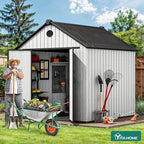 YITAHOME 8X8FT Large Storage Shed with Vision Window, Weatherproof Extra Thick Tool Storage, 16mm Heavy Duty Outdoor Storage Sheds with Floor, Lockable Door & Vents for Patio, Lawn Mower, Bike, Gray