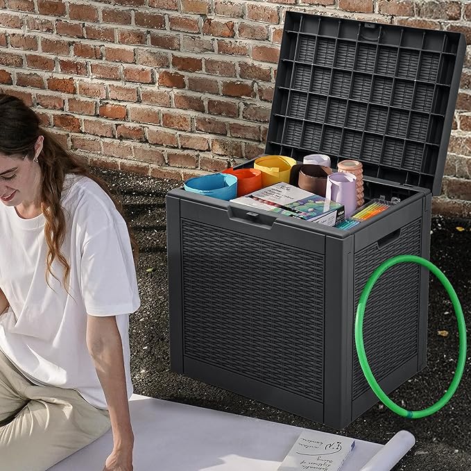 DWVO 32 Gallon Resin Storage Box, Indoor Outdoor Deck Box for Package Delivery, Patio Cushions, Gardening Tools, Lockable, Waterproof