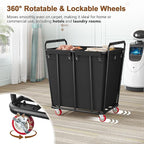 Hoctieon 2 Section Laundry Sorter Cart, 400L Rolling Hamper with Wheels, Industrial Laundry Basket Organizer, Extra Large Dirty Clothes Hamper for Home & Hotel, Heavy Duty, Black