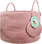 Modern Granny Small Cotton Rope Laundry Basket 16x10 Inch Dual Secure Woven Handle for Living Room Closet Clothes Blanket Organization