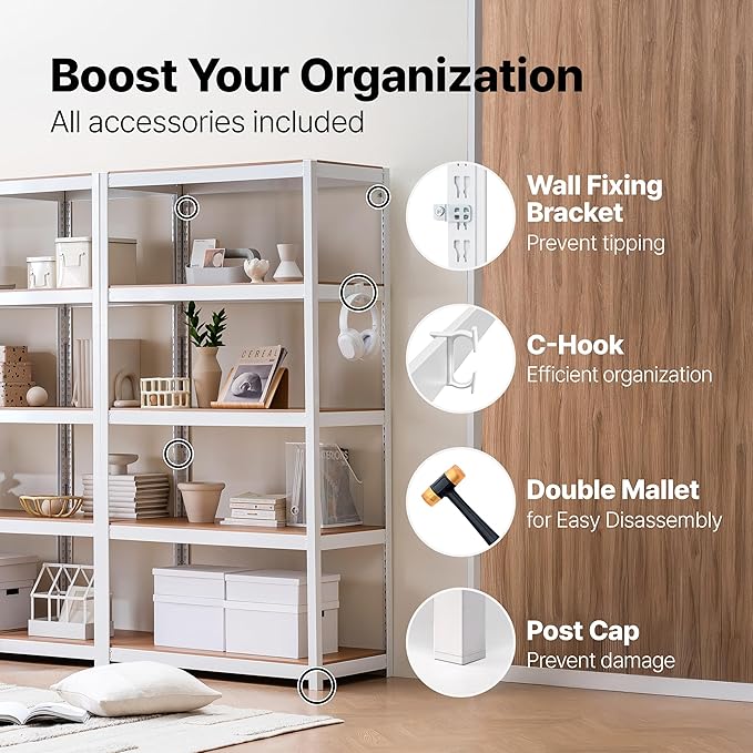 HOMEDANT House 5 Tier 24.1" W Laminated Metal Shelving Unit Adjustable Storage Utility Rack Heavy Duty Shelves Organization Multipurpose Shelf Kitchen Garage Pantry Closet 1 Pack | House, Adjustable, Utility Rack, Shelves, Organization, Multipurpose