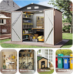 Aoxun Outdoor Storage Shed with Floor - 8x6 FT Metal Shed with Lockable Doors & Air Vents, Waterproof Outside Storage Shed for Tool, Garbage Can, Bike, Mower, for Backyard Garden Patio, Brown