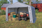 ShelterLogic Shed-in-a-Box All Season Steel Metal Peak Roof Outdoor Storage Shed with Waterproof Cover and Heavy Duty Reusable Auger Anchors 12' x 12'
