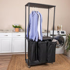 Household Essentials 3-Bag Laundry Center, Smooth Laminate Shelving, Sturdy Steel Frame