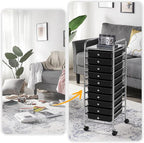 Yaheetech Rolling Cart Organizer Plastic Trolley with 10 Storage Drawers Utility Cart on Wheels Art Craft Organizer Ample Storage Space, Black