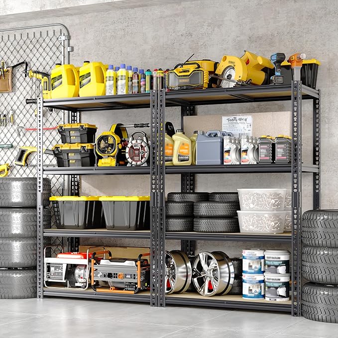 Heavy Duty Garage Storage Shelves, 2400 Lbs Capacity, 4-Tier Adjustable Storage Shelving Unit, 48" L x 24" W x 60" H Metal Shelving Racks for Kitchen Pantry Basement Bathroom Laundry