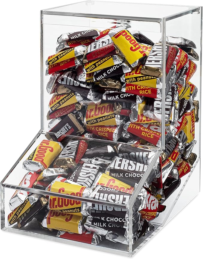 Acrylic Candy Dish & Treat Organizer Dispenser - Rectangular Non-Porous Acrylic - Dual Lids for Fresh Bulk Treats & Cereal Countertop Display