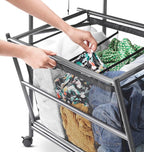 Whitmor Triple Laundry Sorter with Ironing & Folding Table - Rolling Laundry Sorter with Ironing Table - Gunmetal