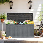 Flamaker Outdoor Storage Box 100 Gallon Waterproof Resin Deck Box Delivery Box with Air Rod Indoor Outdoor Lockable Storage Bench for Patio Cushions, Tools, Pool Accessories (Gray)