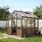 Heavy Duty Spruce Frame Wooden Greenhouse – Walk-in Outdoor Garden Outdoor Storage with Polycarbonate Panels, Adjustable Roof Vents, Lockable Door, Large Storage, Ideal for Patio, Lawn, 6x8 FT