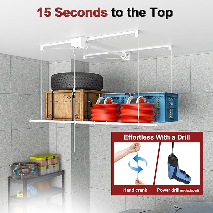 3x6 FT Overhead Garage Storage Rack for Ceilings, Heavy-Duty Metal Adjustable Ceiling Storage Racks with Safety Lock, 270LBS Mounted Rack, All-Steel Garage Organizer (3x6 FT)