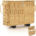 Weysat Wicker Toilet Paper Basket with Lid and Detachable Wheels Boho Slim Woven Toilet Paper Holder Holds up to 9 Mega Rolls for Home Bathroom Decor Organizer