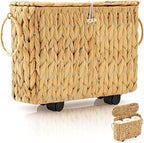 Weysat Wicker Toilet Paper Basket with Lid and Detachable Wheels Boho Slim Woven Toilet Paper Holder Holds up to 9 Mega Rolls for Home Bathroom Decor Organizer