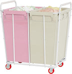 Hoctieon 2 Section Laundry Sorter Cart, 400L Rolling Hamper with Wheels, Industrial Laundry Basket Organizer, Extra Large Dirty Clothes Hamper for Home & Hotel, Heavy Duty, Pink+Beige
