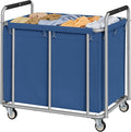 Tajsoon Large Laundry Cart with Wheels, 450L Heavy Duty Laundry Basket with Handle, Rolling Laundry Hamper for Clothes Storage, Clothes Sorter for Laundry, Hotel, Bathroom, Bedroom, Blue