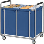 Tajsoon Large Laundry Cart with Wheels, 450L Heavy Duty Laundry Basket with Handle, Rolling Laundry Hamper for Clothes Storage, Clothes Sorter for Laundry, Hotel, Bathroom, Bedroom, Blue