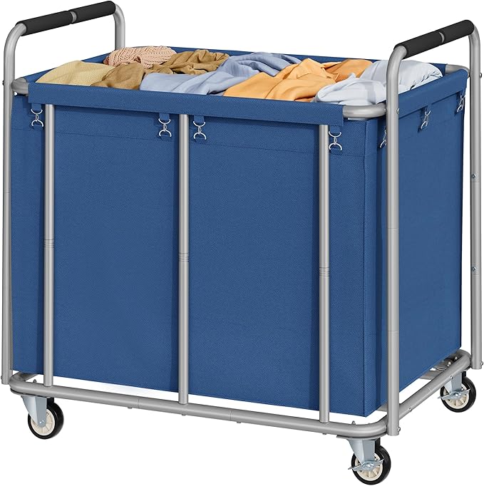 Tajsoon Large Laundry Cart with Wheels, 450L Heavy Duty Laundry Basket with Handle, Rolling Laundry Hamper for Clothes Storage, Clothes Sorter for Laundry, Hotel, Bathroom, Bedroom, Blue