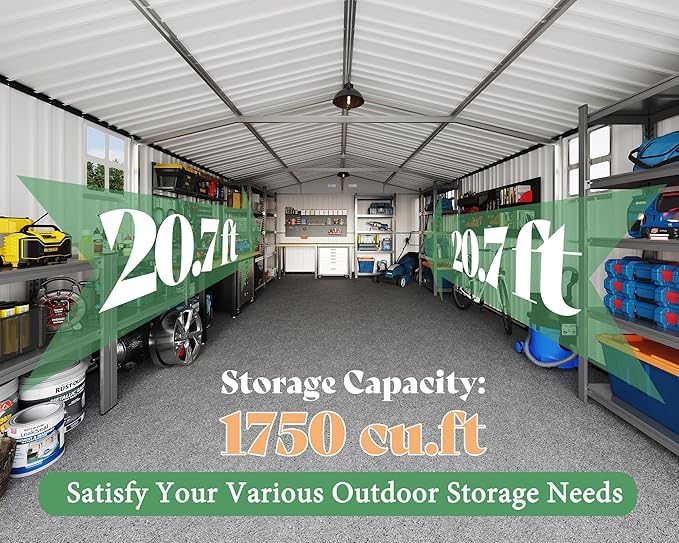 AMERLIFE 13x21x8.4 FT Heavy Duty Metal Garage Shed, Extra Large Outdoor Storage Shed with Double Hinged Doors & 4 Windows, Carport for Car, Boat, Truck and Equipment Storage, Dark Gray