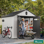 YITAHOME 8x8ft Outdoor Plastic Storage Shed with Floor, Extra Thick Waterproof Garden Shed with Lockable Door, Oval Vision Windows &Vents, 16mm Heavy Duty Tool Storage for Patio, Lawn, Bikes, Gray