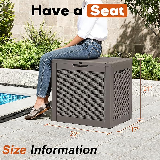Outdoor Storage Box, Resin Deck Boxes Indoor and outdoor, Waterproof Storage Box Lockable Lid (Grey,32 Gallon)