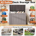 Outdoor Storage Box, Resin Deck Boxes Indoor and outdoor, Waterproof Storage Box Lockable Lid (Grey, 50 Gallon)