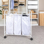 Household Essentials Rolling Triple Laundry Sorter, White