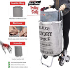 dbest products Stair Climber Laundry Trolley Dolly, Grey Laundry Bag Hamper Basket cart with wheels sorter