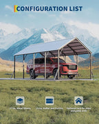 Garvee 13x21 ft Metal Carport Kit, 120° Steep-Pitch Vertical Roof for Snow Shedding, 133" High-Clearance Full-Sized Pickup & Van Shelter, Heavy-Duty Metal Car Port with Reinforced Frame