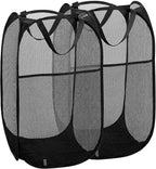 2 Packs Mesh Pop up Laundry Hamper (Black) with Portable Handles, Collapsible for Storage, Foldable Pop-Up Laundry Bags for Home, College Dorm or Travel